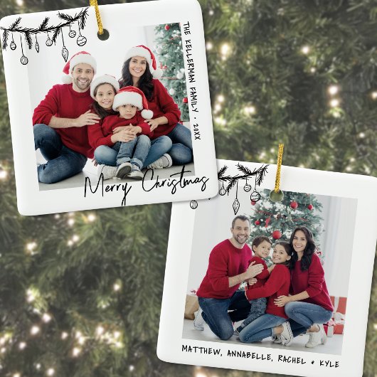 Custom Doppelseitenfamilie Zwei Fotos Weihnachten Keramikornament