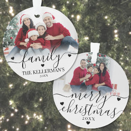 Custom Doppelseitenfamilie Zwei Fotos Weihnachten Ornament