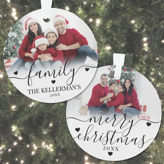 Custom Doppelseitenfamilie Zwei Fotos Weihnachten Ornament
