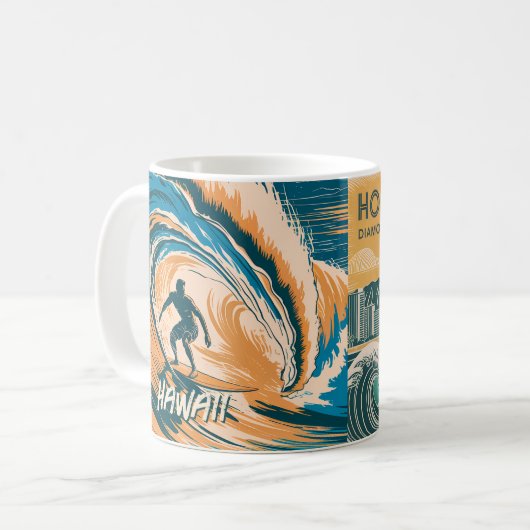 Custom Double Side Honolulu Diamond Head Surfing Kaffeetasse (Vorderseite Links)