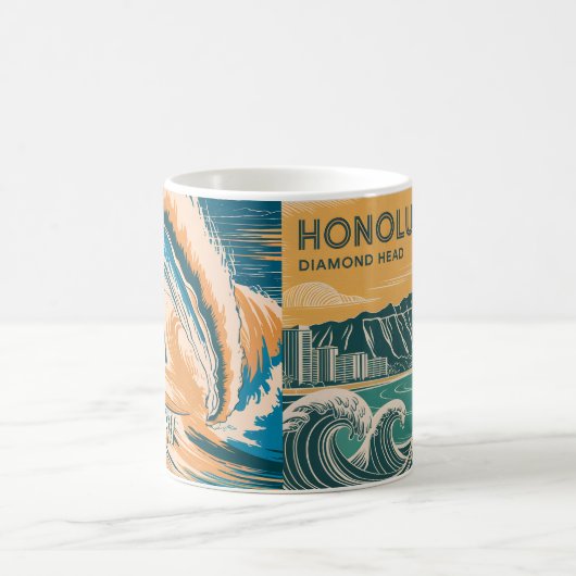 Custom Double Side Honolulu Diamond Head Surfing Kaffeetasse (Mittel)