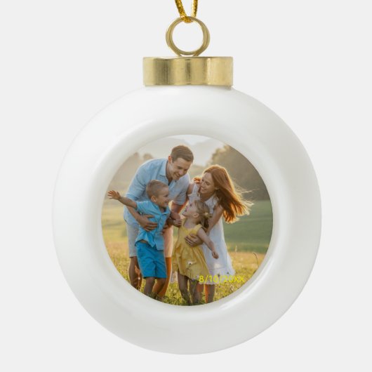 Custom Double Sided Family Two Photo Christmas Cer Keramik Kugel-Ornament (Vorderseite)