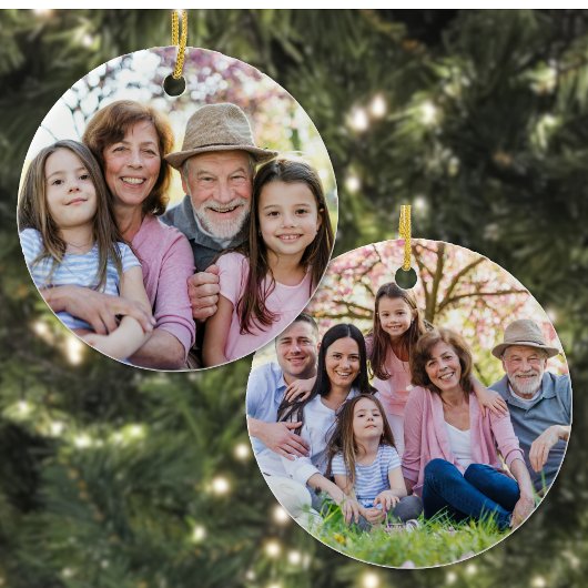 Custom Double Sided Family Two Photo Christmas Keramik Ornament