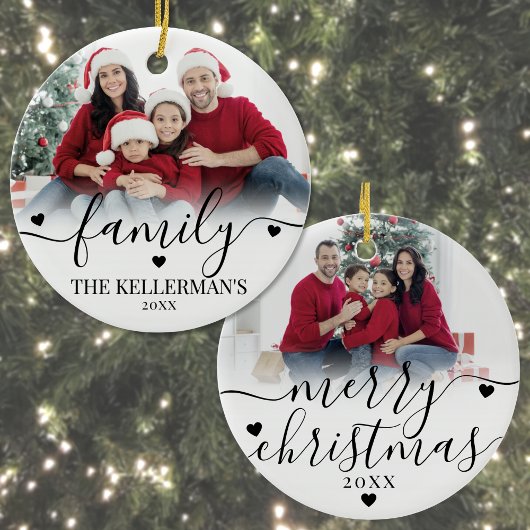 Custom Double Sided Family Two Photo Christmas Keramik Ornament