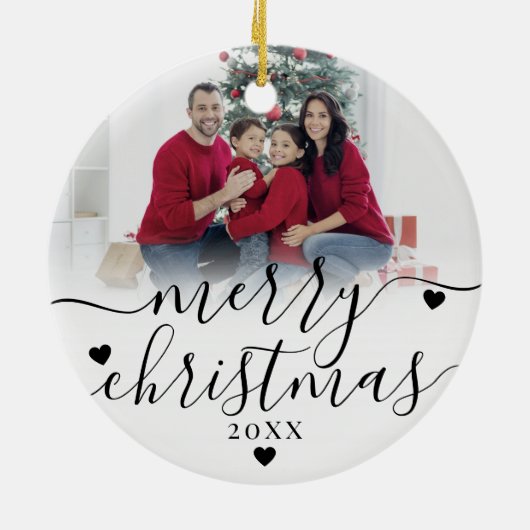 Custom Double Sided Family Two Photo Christmas Keramik Ornament (Hinten)