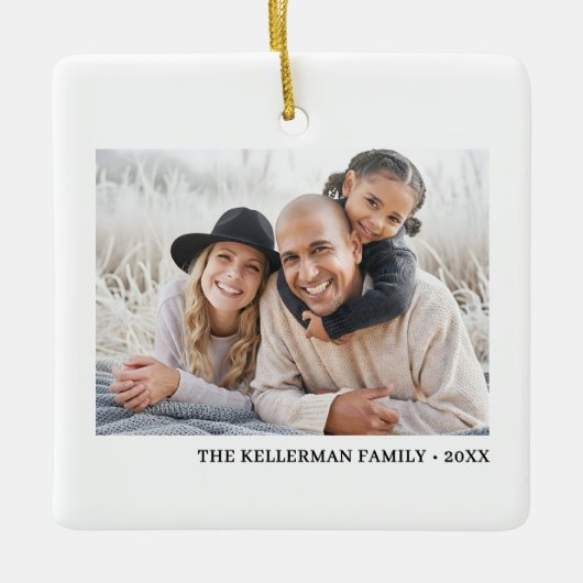 Custom Double Sided Family Two Photo Christmas Keramikornament (Vorderseite)