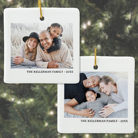 Custom Double Sided Family Two Photo Christmas Keramikornament