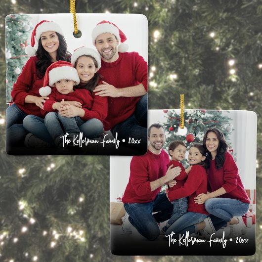 Custom Double Sided Family Two Photo Christmas Keramikornament