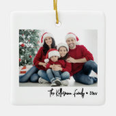 Custom Double Sided Family Two Photo Christmas Keramikornament (Vorderseite)