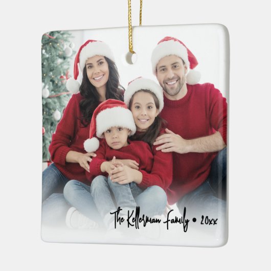 Custom Double Sided Family Two Photo Christmas Keramikornament (Links)