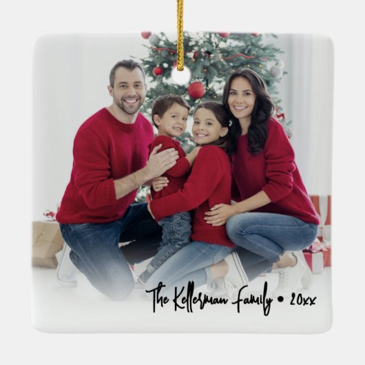 Custom Double Sided Family Two Photo Christmas Keramikornament (Rückseite)