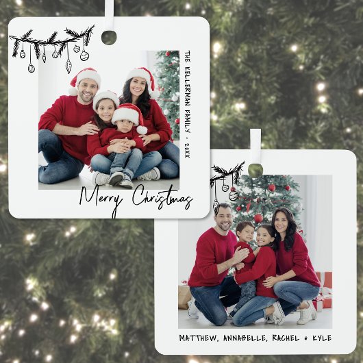 Custom Double Sided Family Two Photo Christmas Ornament Aus Metall