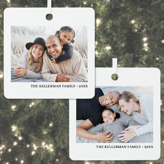 Custom Double Sided Family Two Photo Christmas Ornament Aus Metall