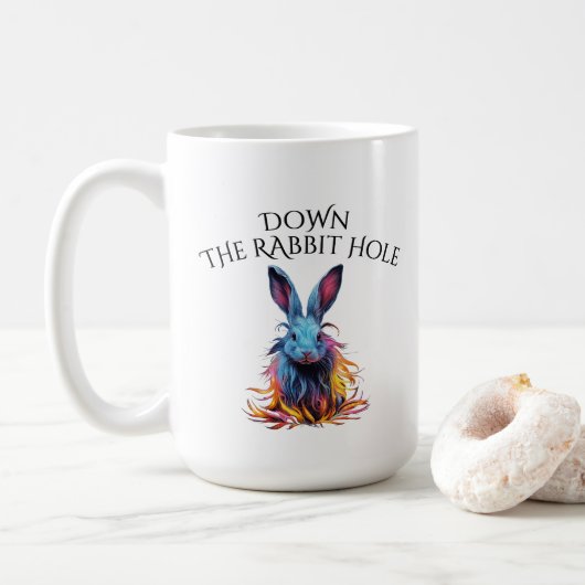 Custom Down Down Rabbit Hole Blue Bunny Kaffeetasse (Mit Donut)
