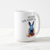 Custom Down Down Rabbit Hole Blue Bunny Kaffeetasse (VorderseiteRechts)