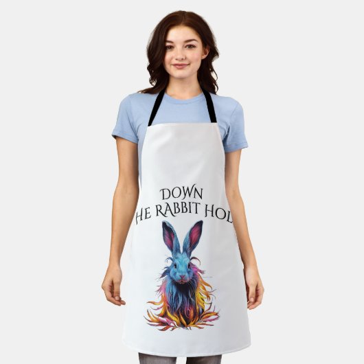 Custom Down Down Rabbit Hole Blue Bunny Schürze (Getragen)