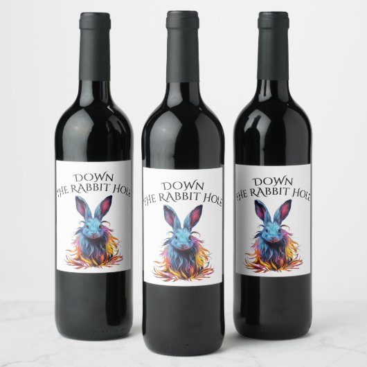 Custom Down Down Rabbit Hole Blue Bunny Weinetikett (Flaschen)