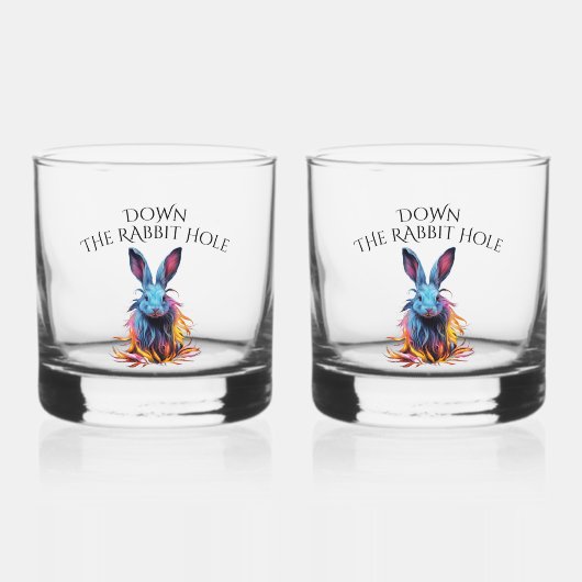Custom Down Down Rabbit Hole Blue Bunny Whiskyglas (Vorderseite)