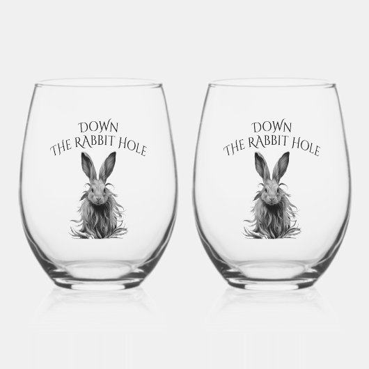 Custom Down Down Rabbit Hole Grey Bunny Weinglas Ohne Stiel (Vorderseite)