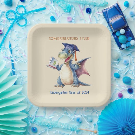 Custom Dragon Kindergarten Graduate Square Pappteller (Party)