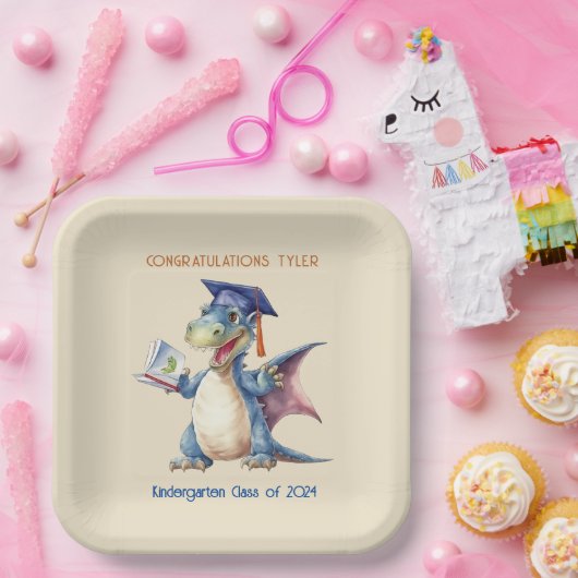 Custom Dragon Kindergarten Graduate Square Pappteller (Party)