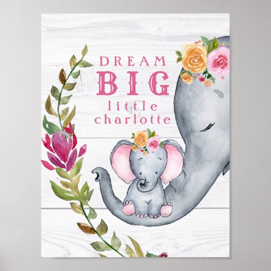 Custom Dream Big Little One Elephanten Niedlich Pi Poster (Vorne)