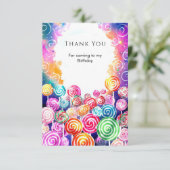 Custom Dreamy Candyland Birthday Dankeskarte (Stehend Vorderseite)