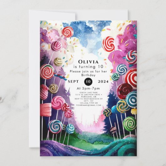 Custom Dreamy Candyland Birthday Einladung (Vorderseite)