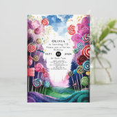 Custom Dreamy Candyland Birthday Einladung (Stehend Vorderseite)