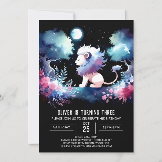 Custom Dreamy Lion Birthday Einladung (Vorderseite)