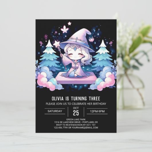 Custom Dreamy Wizard Geburtstag Einladung (Stehend Vorderseite)