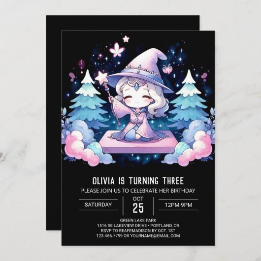 Custom Dreamy Wizard Geburtstag Einladung (Vorne/Hinten)