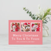 Custom Drei Foto Rosa Frohe Weihnachten (Stehend Vorderseite)
