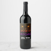 Custom DRINK UP WITCHES Black Cat Funny Geschenk C Weinetikett (Vorderseite)