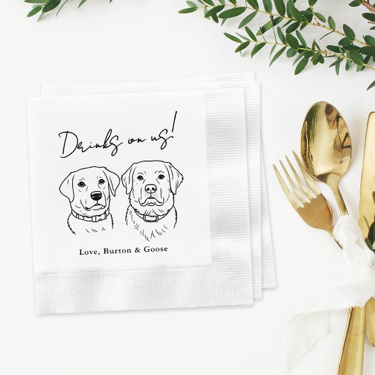 Custom Drinks on Us Two Dog Wedding Serviette
