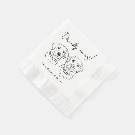 Custom Drinks on Us Two Dog Wedding Serviette (Ecke)