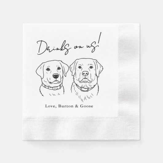 Custom Drinks on Us Two Dog Wedding Serviette (Vorderseite)