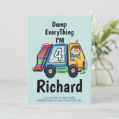 Custom Dump Everything! I'm 4 Garbage Truck Birth Einladung (Stehend Vorderseite)