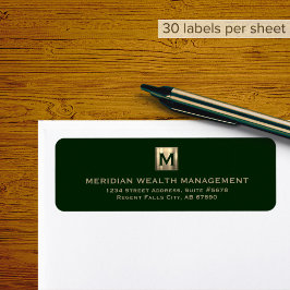 Custom Dunkel Green Gold Monogram Address Label