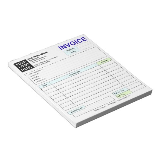 Custom Duplicate Sales Invoice Forms, Company Logo Notizblock (angewinkelt)