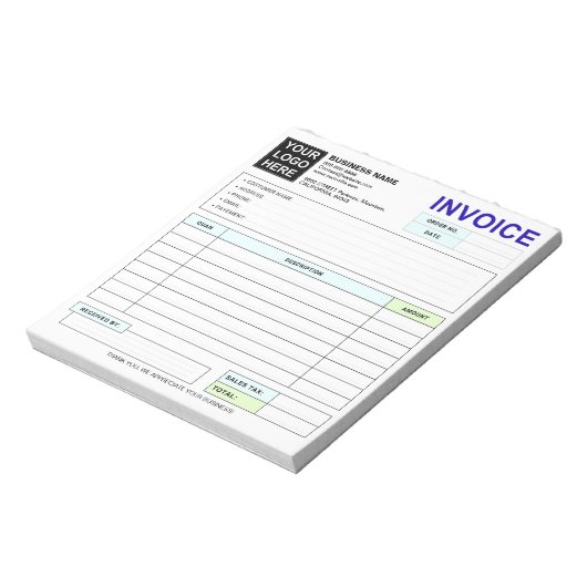 Custom Duplicate Sales Invoice Forms, Company Logo Notizblock (Rotiert)
