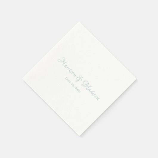 Custom dusty blue Script Couple Name Date Wedding Serviette (Ecke)