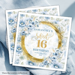 Custom Dusty Blue Sweet 16 Gold Glitzer Geburtstag Serviette
