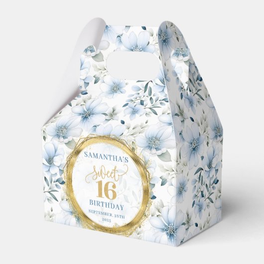 Custom Dusty Blue Sweet 16 Gold Glitzer Party Box Geschenkschachtel (Vorderseite)