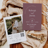 Custom Dusty Lila Modern Wedding QR Code Foto Einladung