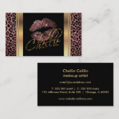 Custom - Dusty Rose Glitzer Lips on Leopard Skin Visitenkarte (Vorne/Hinten)