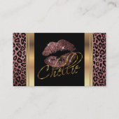 Custom - Dusty Rose Glitzer Lips on Leopard Skin Visitenkarte (Vorderseite)