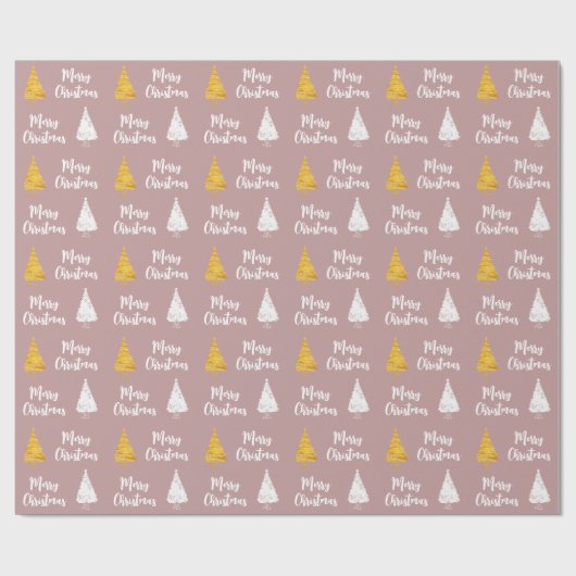 Custom Dusty Rose White Golden Christmas Tree Geschenkpapier (Flach)