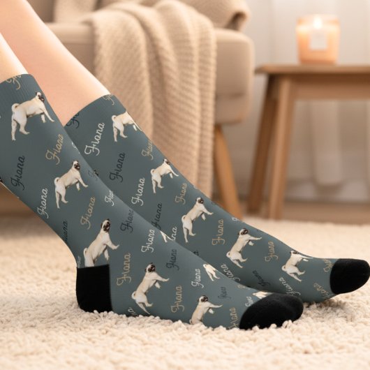 Custom Dusty Teal Dog Photo Socks Socken