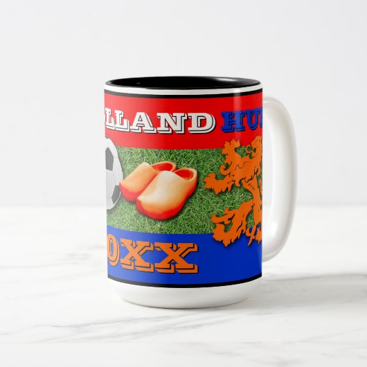 Custom Dutch Flag Orange Lion Soccer Ball Zweifarbige Tasse (VorderseiteRechts)